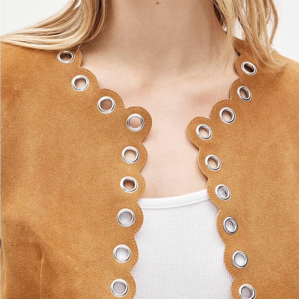 J. Crew Brown Suede Grommet-Trim Cropped Jacket - Picture 5 of 6